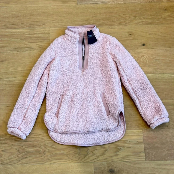 Abercrombie & Fitch Women’s Quarter Zip Sherpa Fuzzy Jacket Mauve Pink Cozy Warm - Picture 1 of 4